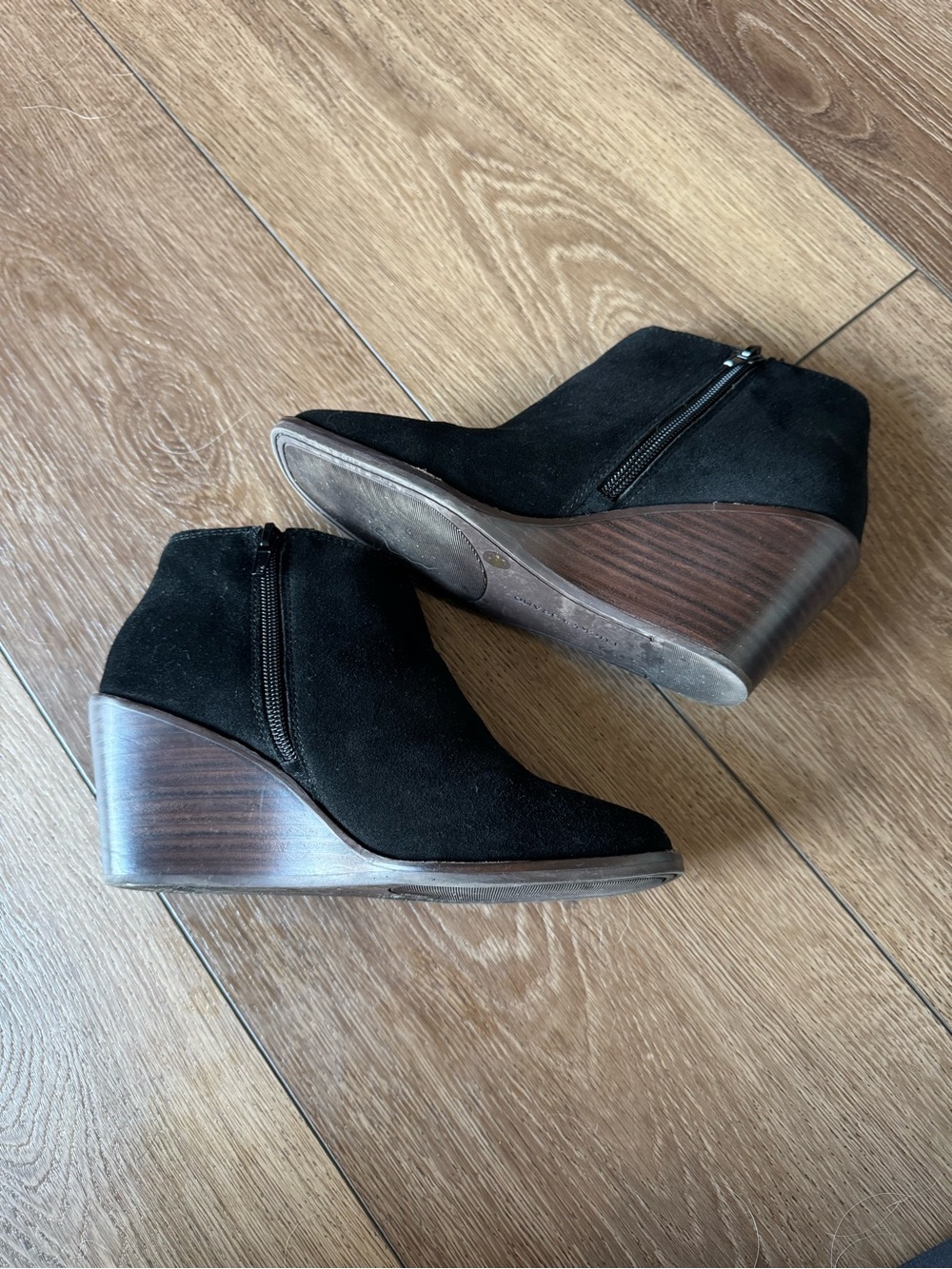 Lucky Brand Black Suede Wedge Ankle Booties